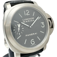 【PANERAI/パネライ】 PAM00177 ルミノール マリーナ 保証書/ギャラ付 裏スケルトン 腕時計 チタン/レザー 手巻き ブラック文字盤/ブラックレザー社外ベルト メンズ【中古】【真子質店】【BL】【DYTx】