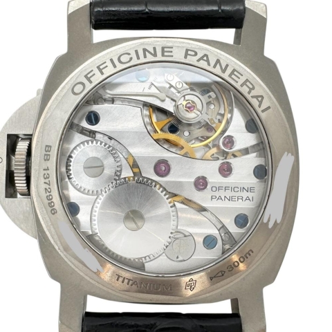 【PANERAI/パネライ】 PAM00177 ルミノール マリーナ 保証書/ギャラ付 裏スケルトン 腕時計 チタン/レザー 手巻き ブラック文字盤/ブラックレザー社外ベルト メンズ【中古】【真子質店】【BL】【DYTx】