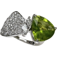12号 ペリドット 3.43ct ダイヤモンド 0.91ct リング・指輪 K18WGホワイトゴールド 18金 6.6g レディース【中古】【真子質店】【NN】【IDDI】
