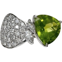 12号 ペリドット 3.43ct ダイヤモンド 0.91ct リング・指輪 K18WGホワイトゴールド 18金 6.6g レディース【中古】【真子質店】【NN】【IDDI】