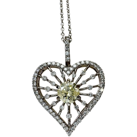 ハートモチーフ ダイヤモンド(推定L-I1)  0.510ct その他ダイヤモンド 0.36ct ネックレス K18WGホワイトゴールド 18金 4.1g 45cm レディース【中古】【真子質店】【NN】【SSx】