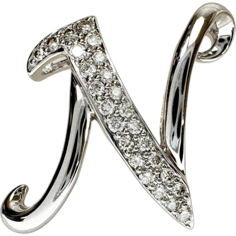 Nモチーフ ダイヤモンド 0.32ct ペンダントトップ K18WGホワイトゴールド 18金 4.0g レディース【中古】【真子質店】【NN】【MixMa】