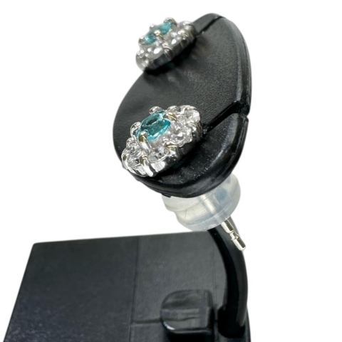 パライバトルマリン 0.092/0.085ct ダイヤモンド 0.17/0.17 ct ピアス K18WGホワイトゴールド 18金 1.2g レディース【中古】【真子質店】【NN】【MiMoMi】