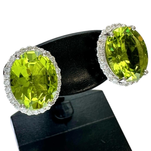 ペリドット 3.34/3.33ct ダイヤモンド 0.20×2ct ピアス Pt950プラチナ 6.9g レディース【中古】【真子質店】【NN】【IxxI】