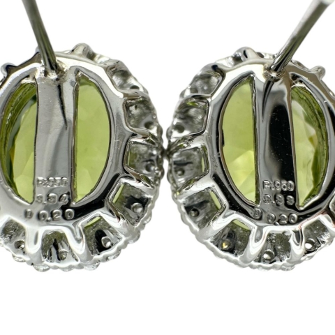 ペリドット 3.34/3.33ct ダイヤモンド 0.20×2ct ピアス Pt950プラチナ 6.9g レディース【中古】【真子質店】【NN】【IxxI】