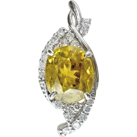 スフェーン 2.97ct ダイヤモンド 0.23ct ペンダントトップ Pt900プラチナ 3.5g レディース【中古】【真子質店】【NN】【YTK】