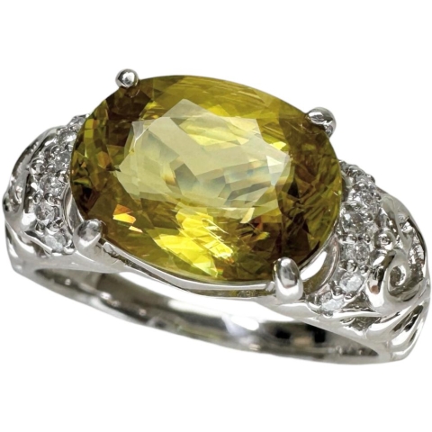 15.5号 スフェーン 3.65ct ダイヤモンド 0.09ct リング・指輪 Pt900プラチナ 6.6g レディース【中古】【真子質店】【NN】【KMiI】