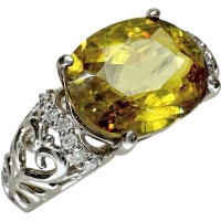 15.5号 スフェーン 3.65ct ダイヤモンド 0.09ct リング・指輪 Pt900プラチナ 6.6g レディース【中古】【真子質店】【NN】【KMiI】