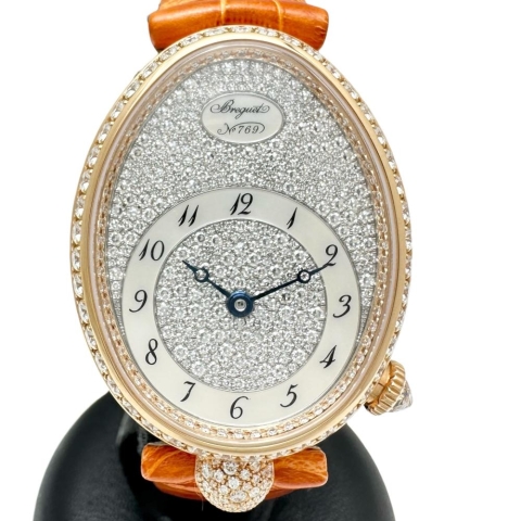 【Breguet/ブレゲ】 8938BR クイーンオブネイプルズ フルダイヤ 裏スケルトン 腕時計 K18PGピンクゴールド/レザー/ダイヤモンド 自動巻き/オートマ シルバー文字盤/オレンジレザーベルト レディース【中古】【真子質店】【BL】【MaIKxx】