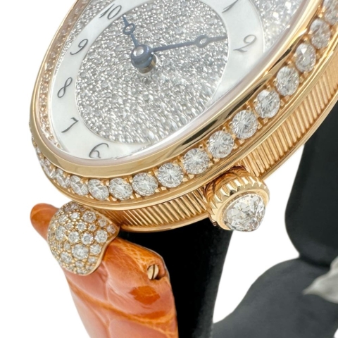 【Breguet/ブレゲ】 8938BR クイーンオブネイプルズ フルダイヤ 裏スケルトン 腕時計 K18PGピンクゴールド/レザー/ダイヤモンド 自動巻き/オートマ シルバー文字盤/オレンジレザーベルト レディース【中古】【真子質店】【BL】【MaIKxx】