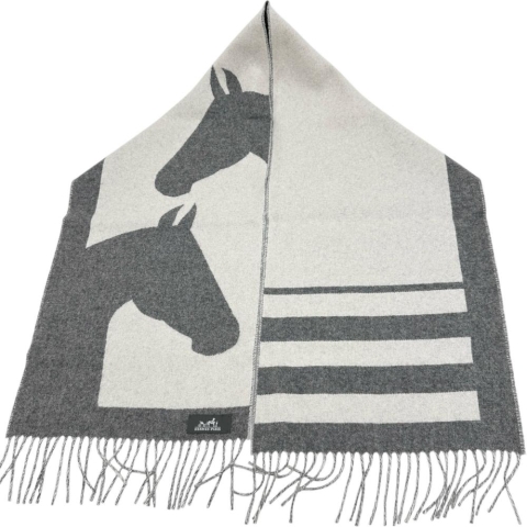 【HERMES/エルメス】 マフラー マフラー カシミヤ グレー   ユニセックス【中古】【真子質店】【GD】【DMax】