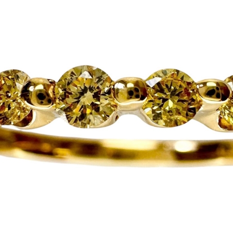 14号 天然イエローダイヤモンド 0.30ct リング・指輪 K18ゴールド 18金 2.4g レディース【中古】【真子質店】【NN】【SxT】