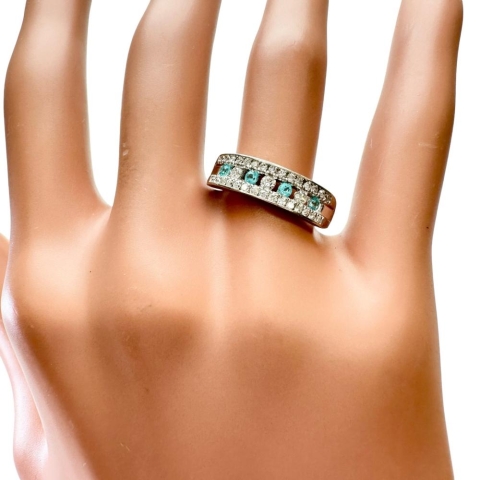 13号 パライバトルマリン 0.12ct ダイヤモンド 0.32ct リング・指輪 Pt900プラチナ 4.3g レディース【中古】【真子質店】【NN】【MoYI】