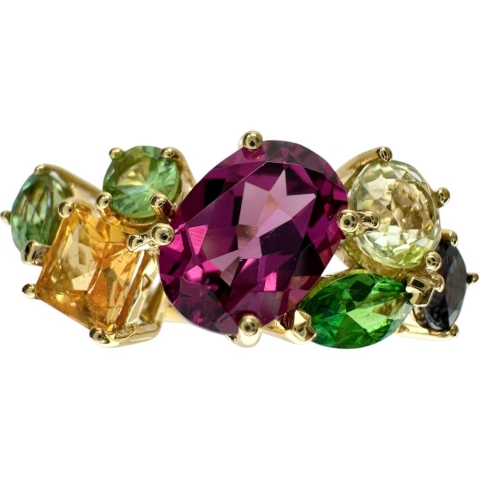 13.5号 マルチカラーガーネット/アレキサンドライト 計1.90ct リング・指輪 K18ゴールド 18金 3.2g レディース【中古】【真子質店】【NN】【KST】