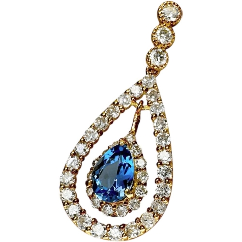 アクアマリン(サンタマリア) 0.49ct ダイヤモンド 0.74ct ペンダントトップ K18ゴールド 18金 1.7g レディース【中古】【真子質店】【NN】【MoMaS】