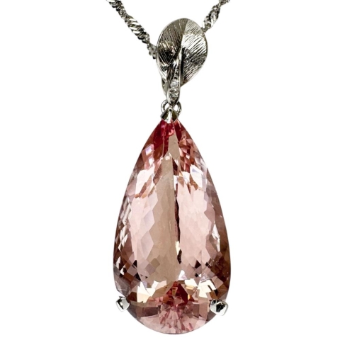 モルガナイト 26.06ct ダイヤモンド 0.02ct ネックレス Pt900プラチナ/Pt850プラチナ/K14WG(カン部分のみ) 16.2g 50cm レディース【中古】【真子質店】【NN】【TDTx】