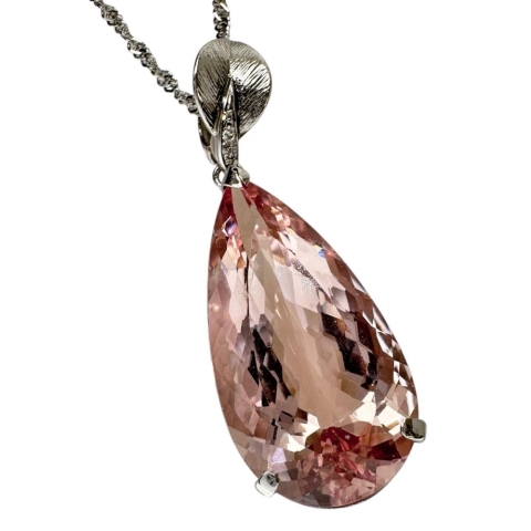 モルガナイト 26.06ct ダイヤモンド 0.02ct ネックレス Pt900プラチナ/Pt850プラチナ/K14WG(カン部分のみ) 16.2g 50cm レディース【中古】【真子質店】【NN】【TDTx】