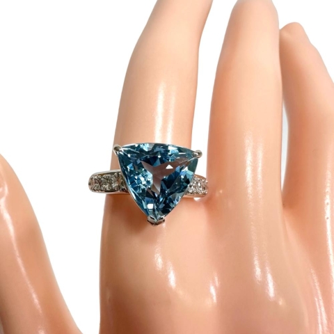 11.5号 アクアマリン 4.02ct ダイヤモンド 計0.27ct リング・指輪 Pt900プラチナ 7.6g レディース【中古】【真子質店】【NN】【IDMax】