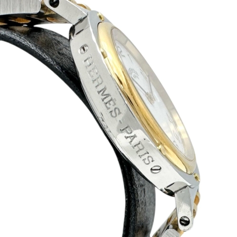 【HERMES/エルメス】 クリッパー 腕時計 ステンレススチール/GP クオーツ ホワイト文字盤/ゴールドシルバーコンビベルト レディース【中古】【真子質店】【NN】【MaMax】
