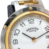 【HERMES/エルメス】 クリッパー 腕時計 ステンレススチール/GP クオーツ ホワイト文字盤/ゴールドシルバーコンビベルト レディース【中古】【真子質店】【NN】【MaMax】