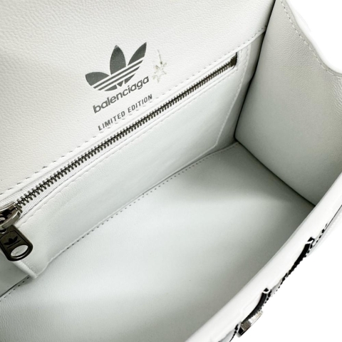 【BALENCIAGA/バレンシアガ】 593546 アディダスコラボ アワーグラス スモール 2WAYショルダーバッグ ハンドバッグ レザー ホワイト/ブラック/シルバー金具 レディース【中古】【真子質店】【BL】【Sxx】