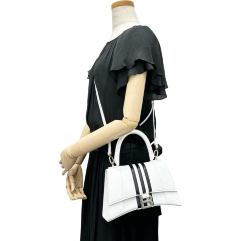 【BALENCIAGA/バレンシアガ】 593546 アディダスコラボ アワーグラス スモール 2WAYショルダーバッグ ハンドバッグ レザー ホワイト/ブラック/シルバー金具 レディース【中古】【真子質店】【BL】【Sxx】