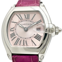 【CARTIER/カルティエ】 W62017V3 ロードスターSM 腕時計 ステンレススチール/レザー クオーツ ピンク文字盤/ヴァイオレットレザーベルト レディース【中古】【真子質店】【BL】【TDxS】