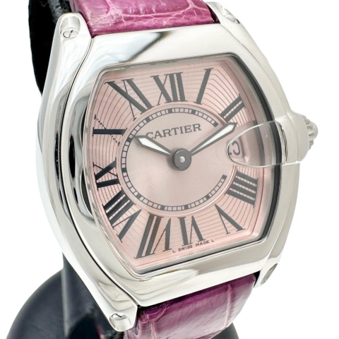 【CARTIER/カルティエ】 W62017V3 ロードスターSM 腕時計 ステンレススチール/レザー クオーツ ピンク文字盤/ヴァイオレットレザーベルト レディース【中古】【真子質店】【BL】【TDxS】