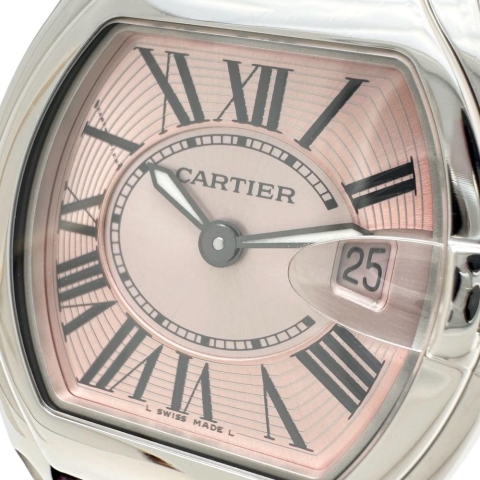 【CARTIER/カルティエ】 W62017V3 ロードスターSM 腕時計 ステンレススチール/レザー クオーツ ピンク文字盤/ヴァイオレットレザーベルト レディース【中古】【真子質店】【BL】【TDxS】