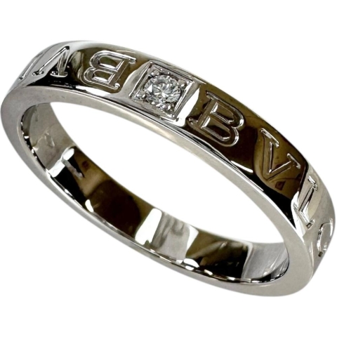23号【BVLGARI/ブルガリ】 メンズOK ダブルロゴ ダイヤモンド1P リング・指輪 K18WGホワイトゴールド 18金 7.4g レディース【中古】【真子質店】【BL】【IDMax】