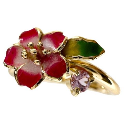 11号 エナメル フラワー 花　 ピンクサファイア 0.08ct リング・指輪 K18ゴールド 18金 2.5g レディース【中古】【真子質店】【NN】【DIMi】