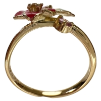 11号 エナメル フラワー 花　 ピンクサファイア 0.08ct リング・指輪 K18ゴールド 18金 2.5g レディース【中古】【真子質店】【NN】【DIMi】