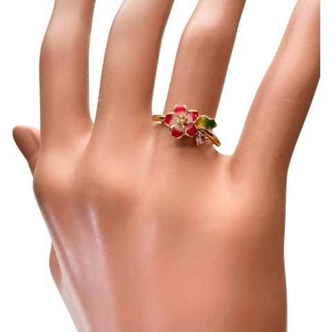 11号 エナメル フラワー 花　 ピンクサファイア 0.08ct リング・指輪 K18ゴールド 18金 2.5g レディース【中古】【真子質店】【NN】【DIMi】