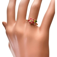 11号 エナメル フラワー 花　 ピンクサファイア 0.08ct リング・指輪 K18ゴールド 18金 2.5g レディース【中古】【真子質店】【NN】【DIMi】