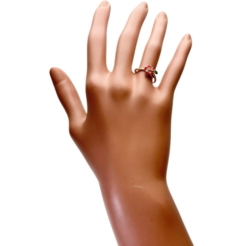 11号 エナメル フラワー 花　 ピンクサファイア 0.08ct リング・指輪 K18ゴールド 18金 2.5g レディース【中古】【真子質店】【NN】【DIMi】