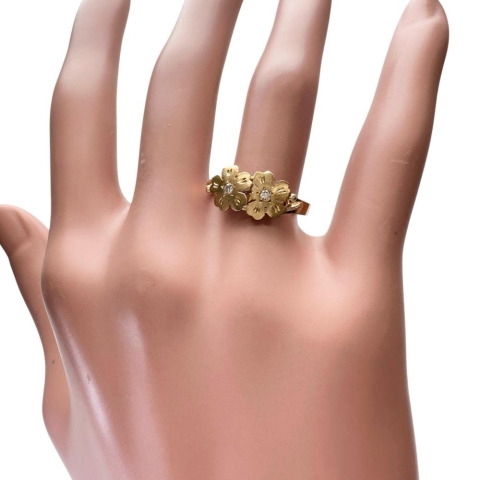 13号 桜モチーフ ダイヤモンド リング・指輪 K18ゴールド 18金 2.6g レディース【中古】【真子質店】【NN】【Dxx】